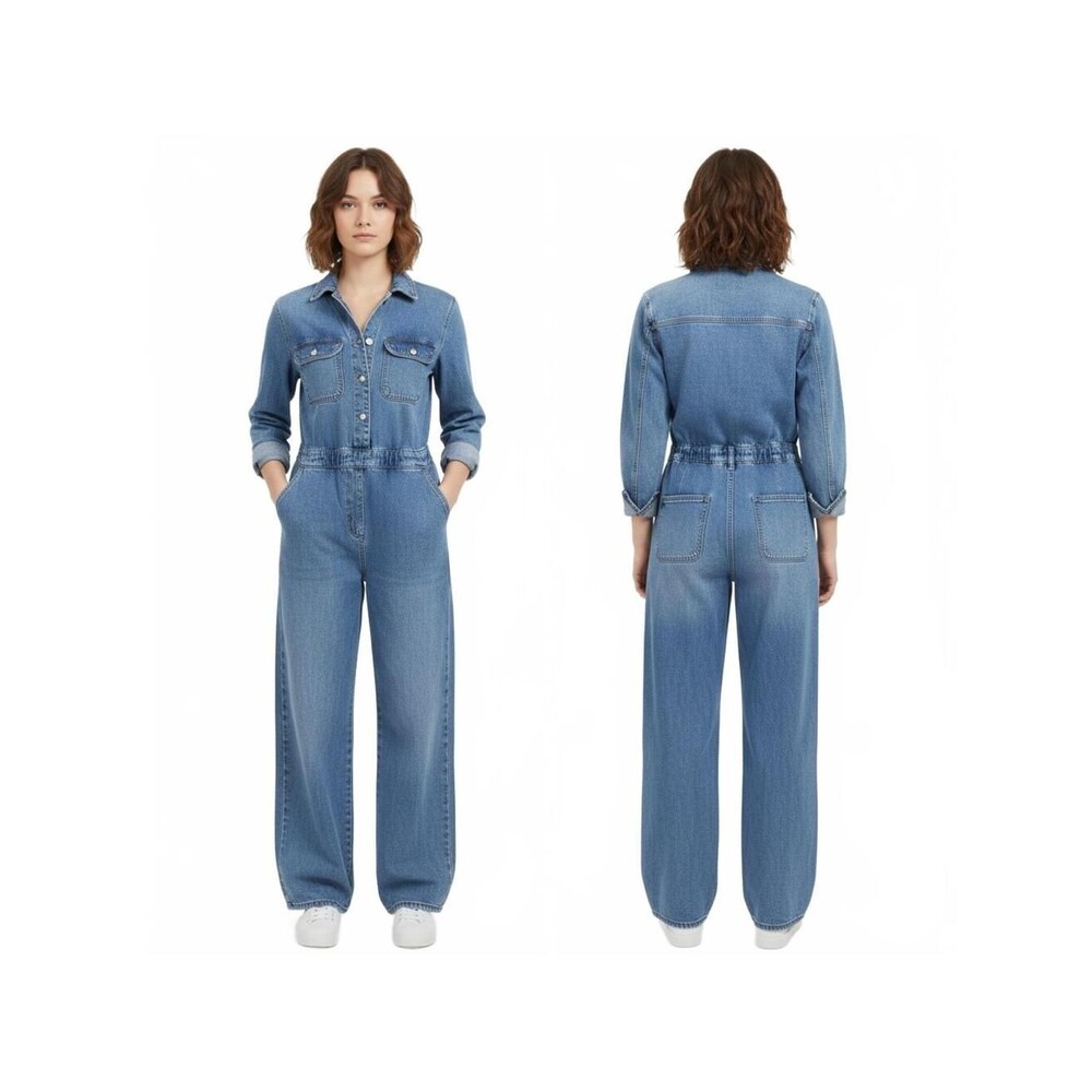 Universal Thread Denim Jumpsuit Boiler Suit Women's Size 4R Blue Button Front